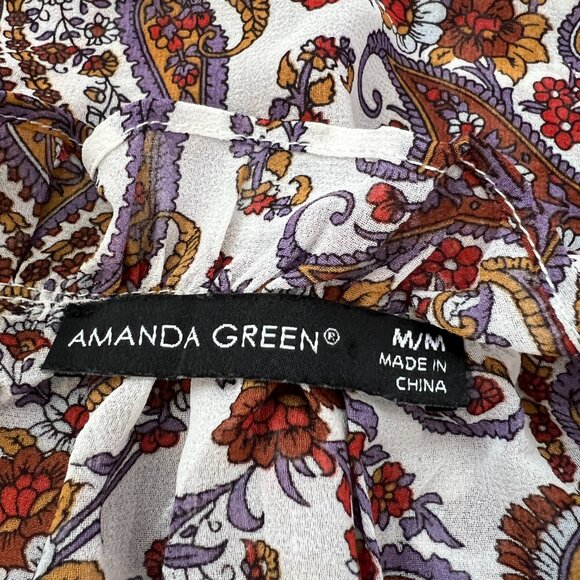 💜AMANDA GREEN * Elegant top with ruffles around neck and wrists Sz M Pa… - Picture 4 of 9